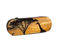 BNVSADC Giraffe and Trees at Dusk in Africa Printed Leather Pencil Pen Case & Makeup Bag - Stylish Hard Shell Pencil Bag Stationery Organizer Pouch for School Office Travel
