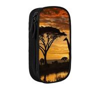 BNVSADC Giraffe and Trees at Dusk in Africa Printed Pencil Case for Girls Boys, Large Capacity Pencil Pouch Cute Pencil Box Adult Makeup Bag with 2 Compartments, Black