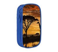 BNVSADC Giraffe and Trees at Dusk in Africa Printed Pencil Case for Girls Boys, Large Capacity Pencil Pouch Cute Pencil Box Adult Makeup Bag with 2 Compartments, Blue