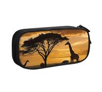 BNVSADC Giraffe and Trees at Dusk in Africa Printed Pencil Case Large Pen Bag Cute Pencil Box Pouch Office School Stationery Organizer for Girls Boys, Black