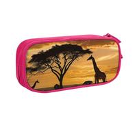 BNVSADC Giraffe and Trees at Dusk in Africa Printed Pencil Case Large Pen Bag Cute Pencil Box Pouch Office School Stationery Organizer for Girls Boys, Pink