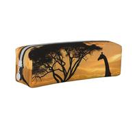 BNVSADC Giraffe and Trees at Dusk in Africa Printed Pencil Case Leather Pencil Pouch Cute Stationery Pencil Pen Bag with Zipper for School Office Travel