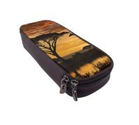 BNVSADC Giraffe and Trees at Dusk in Africa Printed PU Leather Flip Pencil Case, Cute Pencil Box Pen Bag Stationery Organizer Makeup Bag for School Office Travel
