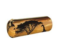BNVSADC Giraffe and Trees at Dusk in Africa Printed Round Pencil Case Leather Pencil Pouch Cute Stationery Pencil Pen Bag for School Office Travel