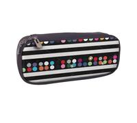 BNVSADC Glitter Rainbow Polka Dot Stripe Black and White 2 Printed Leather Pencil Pen Case & Makeup Bag - Stylish Pencil Bag Stationery Organizer Pouch for School Office Travel
