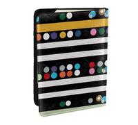 BNVSADC Glitter Rainbow Polka Dot Stripe Black and White 2 Printed Passport Holder Travel PU Leather Passport Cover Case Organiser for Men Women, 6.5 inch