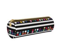 BNVSADC Glitter Rainbow Polka Dot Stripe Black and White 2 Printed Round Pencil Case Leather Pencil Pouch Cute Stationery Pencil Pen Bag for School Office Travel