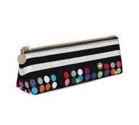 BNVSADC Glitter Rainbow Polka Dot Stripe Black and White 2 Printed Triangle Pencil Case Leather Pencil Pouch Cute Stationery Pencil Pen Bag for School Office Travel