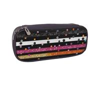 BNVSADC Glitter Rainbow Polka Dot Stripe Black and White 3 Printed Leather Pencil Pen Case & Makeup Bag - Stylish Pencil Bag Stationery Organizer Pouch for School Office Travel
