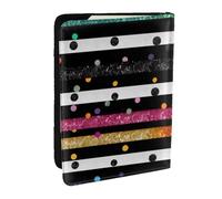 BNVSADC Glitter Rainbow Polka Dot Stripe Black and White 3 Printed Passport Holder Travel PU Leather Passport Cover Case Organiser for Men Women, 6.5 inch