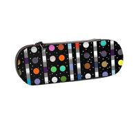 BNVSADC Glitter Rainbow Polka Dot Stripe Black and White 4 Printed Leather Pencil Pen Case & Makeup Bag - Stylish Hard Shell Pencil Bag Stationery Organizer Pouch for School Office Travel