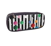 BNVSADC Glitter Rainbow Polka Dot Stripe Black and White Printed Leather Pencil Pen Case & Makeup Bag - Stylish Pencil Bag Stationery Organizer Pouch for School Office Travel