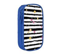 BNVSADC Glitter Rainbow Polka Dot Stripe Black and White Printed Pencil Case for Girls Boys, Large Capacity Pencil Pouch Cute Pencil Box Adult Makeup Bag with 2 Compartments, Blue