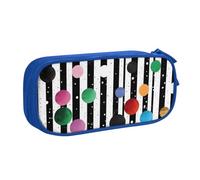 BNVSADC Glitter Rainbow Polka Dot Stripe Black and White Printed Pencil Case Large Pen Bag Cute Pencil Box Pouch Office School Stationery Organizer for Girls Boys, Blue