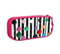 BNVSADC Glitter Rainbow Polka Dot Stripe Black and White Printed Pencil Case Large Pen Bag Cute Pencil Box Pouch Office School Stationery Organizer for Girls Boys, Pink