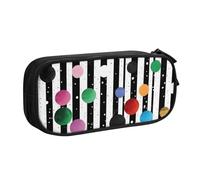 BNVSADC Glitter Rainbow Polka Dot Stripe Black and White Printed Pencil Case Large Pen Bag Cute Pencil Box Pouch Office School Stationery Organizer for Girls Boys, Black