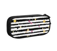 BNVSADC Glitter Rainbow Polka Dot Stripe Black and White Printed Pencil Case Large Pen Bag Cute Pencil Box Pouch Office School Stationery Organizer for Girls Boys, Black