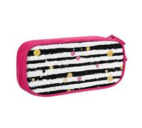BNVSADC Glitter Rainbow Polka Dot Stripe Black and White Printed Pencil Case Large Pen Bag Cute Pencil Box Pouch Office School Stationery Organizer for Girls Boys, Pink