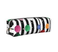 BNVSADC Glitter Rainbow Polka Dot Stripe Black and White Printed Pencil Case Leather Pencil Pouch Cute Stationery Pencil Pen Bag with Zipper for School Office Travel