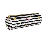 BNVSADC Glitter Rainbow Polka Dot Stripe Black and White Printed Round Pencil Case Leather Pencil Pouch Cute Stationery Pencil Pen Bag for School Office Travel