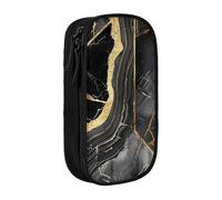 BNVSADC Gold and Black Marble Texture Printed Pencil Case for Girls Boys, Large Capacity Pencil Pouch Cute Pencil Box Adult Makeup Bag with 2 Compartments, Black