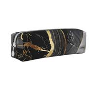 BNVSADC Gold and Black Marble Texture Printed Pencil Case Leather Pencil Pouch Cute Stationery Pencil Pen Bag with Zipper for School Office Travel