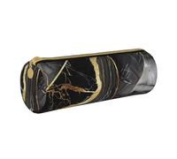 BNVSADC Gold and Black Marble Texture Printed Round Pencil Case Leather Pencil Pouch Cute Stationery Pencil Pen Bag for School Office Travel