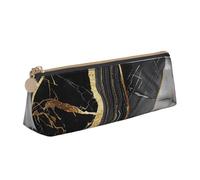 BNVSADC Gold and Black Marble Texture Printed Triangle Pencil Case Leather Pencil Pouch Cute Stationery Pencil Pen Bag for School Office Travel