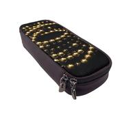 BNVSADC Gold Black Printed PU Leather Flip Pencil Case, Cute Pencil Box Pen Bag Stationery Organizer Makeup Bag for School Office Travel