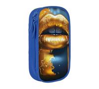 BNVSADC Gold Lips Printed Pencil Case for Girls Boys, Large Capacity Pencil Pouch Cute Pencil Box Adult Makeup Bag with 2 Compartments, Blue