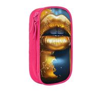 BNVSADC Gold Lips Printed Pencil Case for Girls Boys, Large Capacity Pencil Pouch Cute Pencil Box Adult Makeup Bag with 2 Compartments, Pink