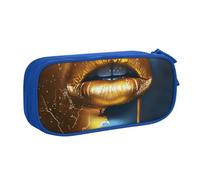 BNVSADC Gold Lips Printed Pencil Case Large Pen Bag Cute Pencil Box Pouch Office School Stationery Organizer for Girls Boys, Blue
