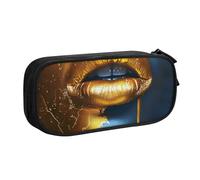BNVSADC Gold Lips Printed Pencil Case Large Pen Bag Cute Pencil Box Pouch Office School Stationery Organizer for Girls Boys, Black