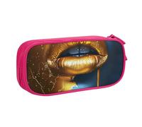 BNVSADC Gold Lips Printed Pencil Case Large Pen Bag Cute Pencil Box Pouch Office School Stationery Organizer for Girls Boys, Pink
