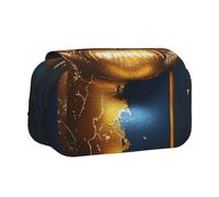 BNVSADC Gold Lips Printed Print Flip Top Double Layer Pencil Case - Large Capacity School Supplies Organizer for Students, Kids, Teens, Artists, Travel & Office Use