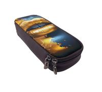 BNVSADC Gold Lips Printed PU Leather Flip Pencil Case, Cute Pencil Box Pen Bag Stationery Organizer Makeup Bag for School Office Travel