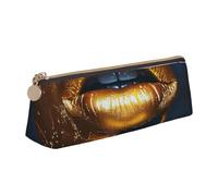 BNVSADC Gold Lips Printed Triangle Pencil Case Leather Pencil Pouch Cute Stationery Pencil Pen Bag for School Office Travel