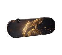 BNVSADC Gold Musical Note with Fallen Shiny Star Printed Leather Pencil Pen Case & Makeup Bag - Stylish Hard Shell Pencil Bag Stationery Organizer Pouch for School Office Travel