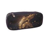 BNVSADC Gold Musical Note with Fallen Shiny Star Printed Leather Pencil Pen Case & Makeup Bag - Stylish Pencil Bag Stationery Organizer Pouch for School Office Travel