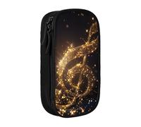 BNVSADC Gold Musical Note with Fallen Shiny Star Printed Pencil Case for Girls Boys, Large Capacity Pencil Pouch Cute Pencil Box Adult Makeup Bag with 2 Compartments, Black
