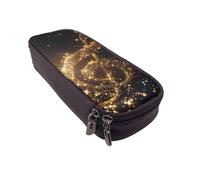 BNVSADC Gold Musical Note with Fallen Shiny Star Printed PU Leather Flip Pencil Case, Cute Pencil Box Pen Bag Stationery Organizer Makeup Bag for School Office Travel