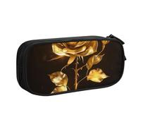 BNVSADC Gold Rose Printed Pencil Case Large Pen Bag Cute Pencil Box Pouch Office School Stationery Organizer for Girls Boys, Black
