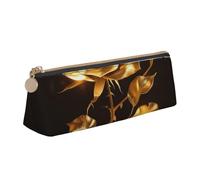 BNVSADC Gold Rose Printed Triangle Pencil Case Leather Pencil Pouch Cute Stationery Pencil Pen Bag for School Office Travel