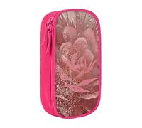 BNVSADC Gold Stripe Rose Printed Pencil Case for Girls Boys, Large Capacity Pencil Pouch Cute Pencil Box Adult Makeup Bag with 2 Compartments, Pink