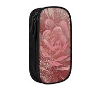 BNVSADC Gold Stripe Rose Printed Pencil Case for Girls Boys, Large Capacity Pencil Pouch Cute Pencil Box Adult Makeup Bag with 2 Compartments, Black