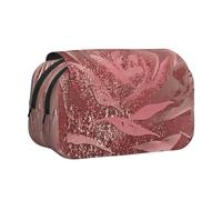 BNVSADC Gold Stripe Rose Printed Print Flip Top Double Layer Pencil Case - Large Capacity School Supplies Organizer for Students, Kids, Teens, Artists, Travel & Office Use