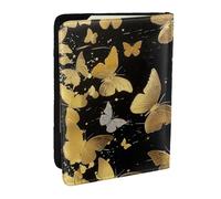 BNVSADC Gold White Butterflies Black Printed Passport Holder Travel PU Leather Passport Cover Case Organiser for Men Women, 6.5 inch