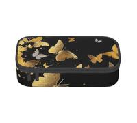 BNVSADC Gold White Butterflies Black Printed Pencil Case Cute Pencil Box Bag Pen Pouch Office School Stationery Organizer for School Travel Work