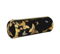 BNVSADC Gold White Butterflies Black Printed Round Pencil Case Leather Pencil Pouch Cute Stationery Pencil Pen Bag for School Office Travel