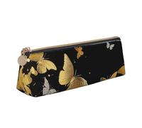 BNVSADC Gold White Butterflies Black Printed Triangle Pencil Case Leather Pencil Pouch Cute Stationery Pencil Pen Bag for School Office Travel